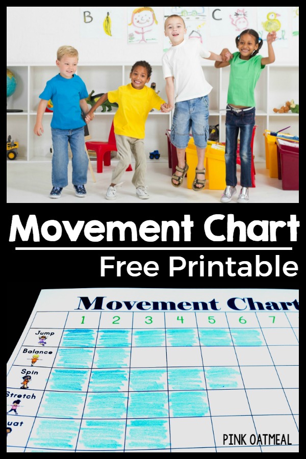 Fun movement ideas with a movement chart! I love how this can be used for tracking and incorporated into school math, centers, or brain breaks!