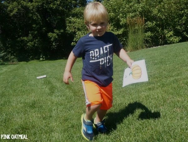 Halloween Themed Gross Motor Game - Pumpkin relay. Could also be used as a fall themed gross motor game. 