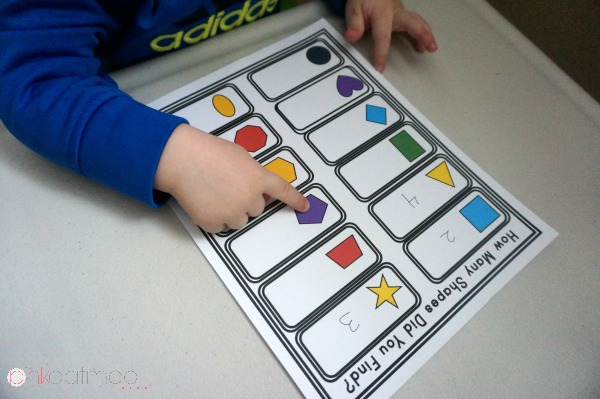 Shape recognition gross motor game. I love the scavenger hunt idea for identifying shapes. Great in an educational setting, therapy, or at home!