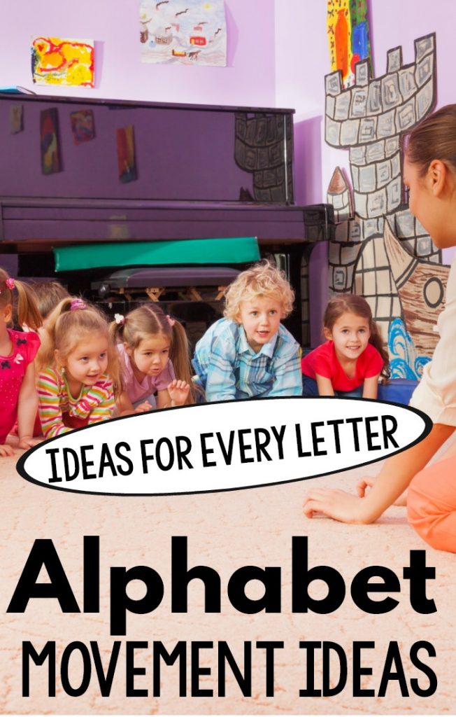 Fun alphabet activities for preschool and or alphabet activities for preschool. These alphabet activities could really be used for almost all ages! These are perfect for brain breaks or a great morning meeting activity. Great for literacy or physical therapy gross motor or occupational therapy gross motor!
