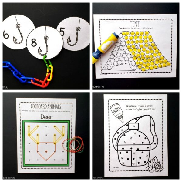 Camping Themed Gross Motor and Fine Motor Activities Pink Oatmeal