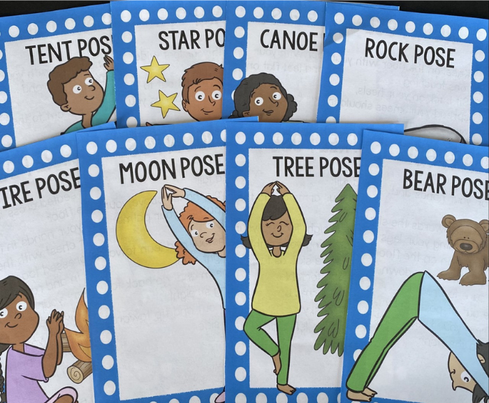 Camping themed gross motor with camping themed yoga cards. 