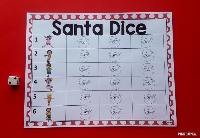 Xmas Printables Santa Cube Purple Oatmeal graphic regarding Christmas Dice Game Printable titled Xmas Printables Santa Cube Red Oatmeal