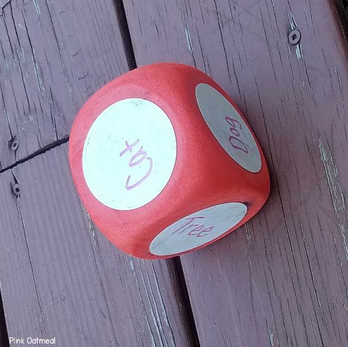 Dry erase dice to use for yoga games for kids. 