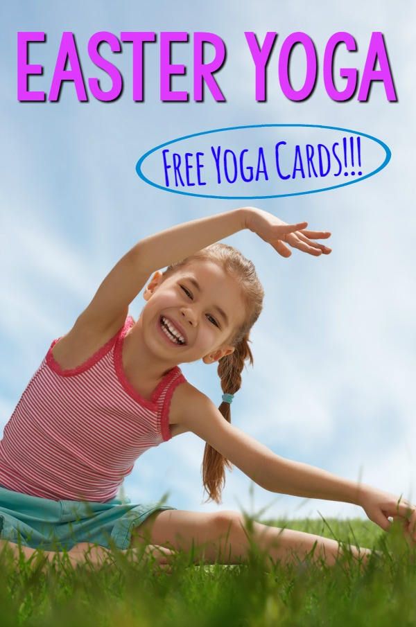 Easter Themed Yoga Pose Ideas. Awesome kids yoga with FREE yoga cards. Perfect Easter Gross Motor Idea.