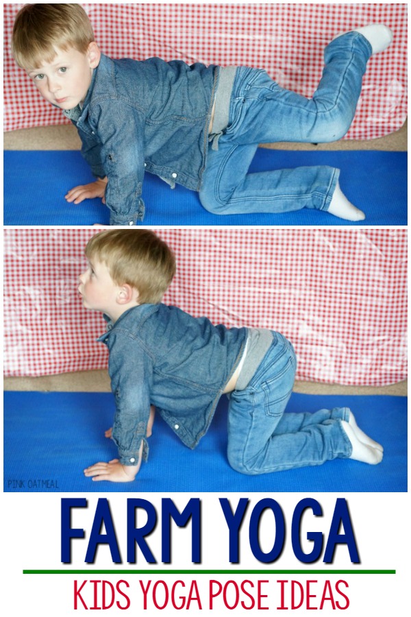 Farm yoga and movement ideas. Great for kids yoga, brain breaks, or a great farm themed activity!