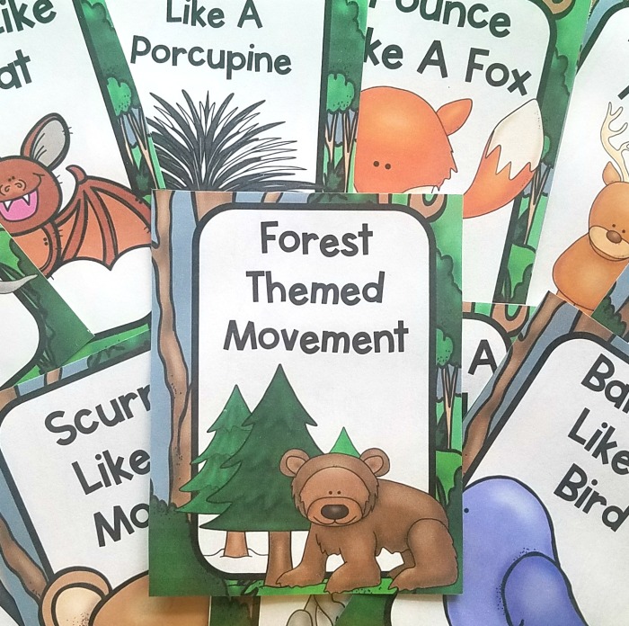 Forest movement cards that are perfect for camping themed gross motor.