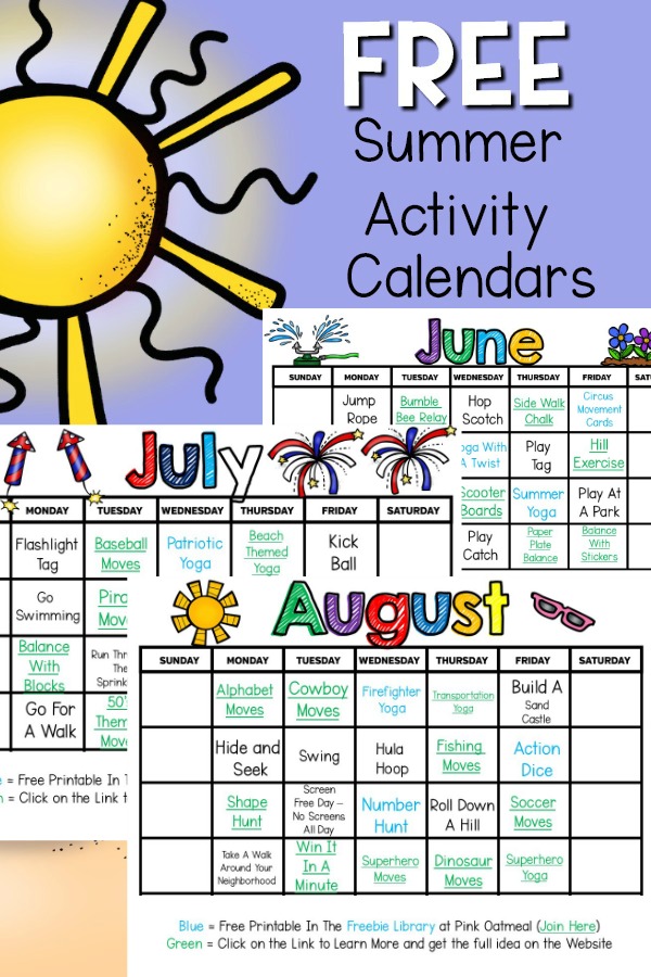 Summer Gross Motor Planning - Free summer calendars