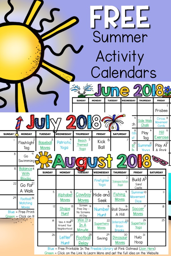 Summer Gross Motor Planning - Printable Summer Activity Calendars