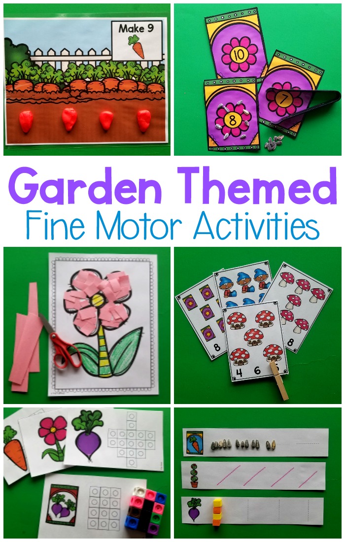 Garden themed fine motor activities. These are great for preschool fine motor activities, kindergarten stations, morning work. Use this pack as an occupational therapy intervention! #finemotor #preschool #preschoolfinemotor #occupationaltherapy #occupationaltherapyintervention