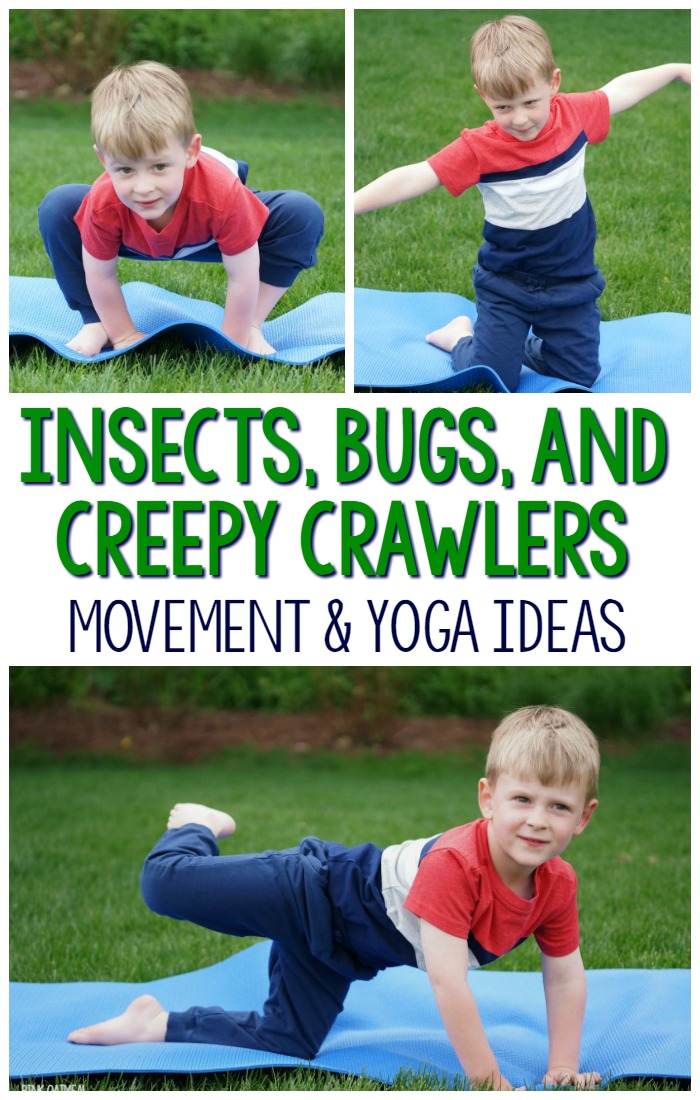 What fun ways to incorporate movement into an insect theme! I love that these kids yoga poses are all insect, bugs, or creepy crawlers themed. Great for gross motor, preschool activities, kindergarten activities and beyond!
