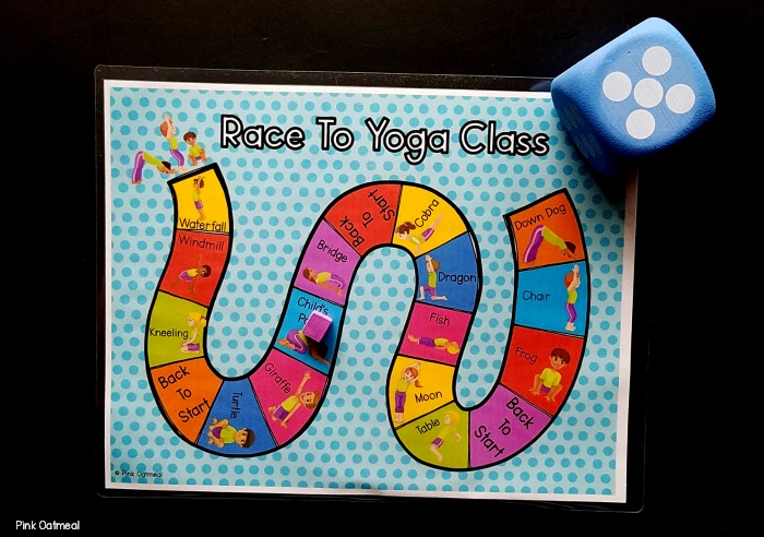 Race to yoga class roll and move yoga game for kids. 