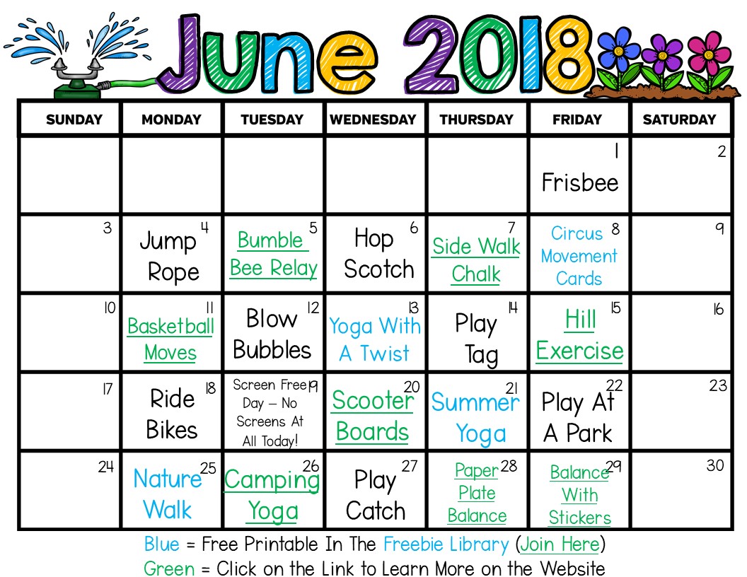 summer gross motor planning free printable activity summer calendar printable