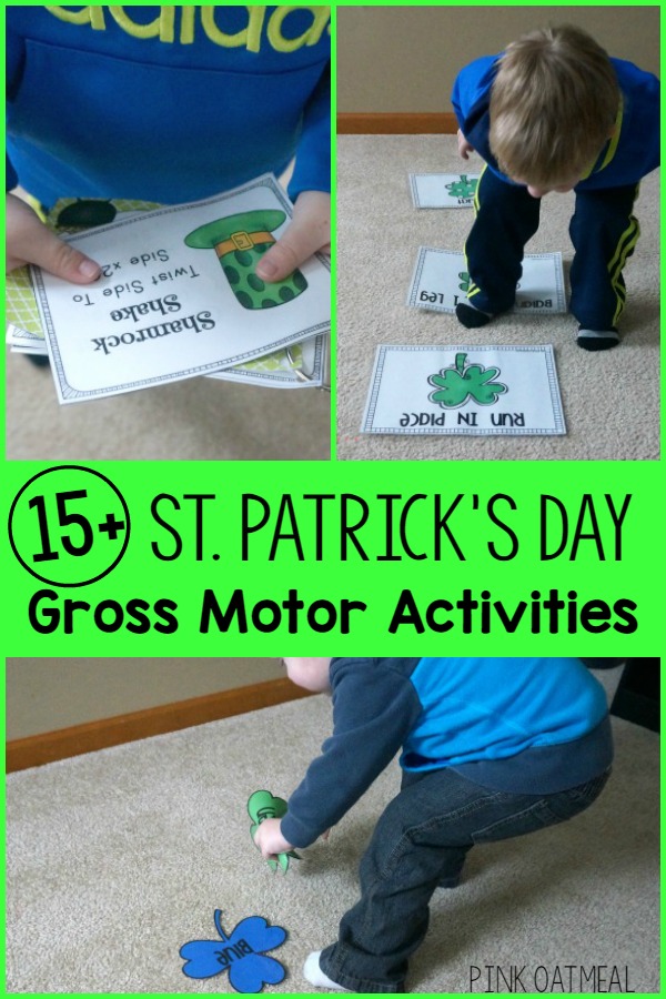 A HUGE list of St. Patrick's Day Gross Motor Activities! I love the Rainbow Relay, St. Patrick's Day Yoga, and Clover Hop!