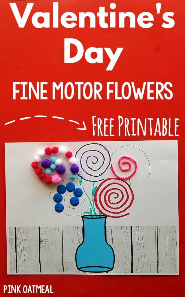 Free Valentine's Day Printables. Get these free fine motor printables with a Valentine's Day Theme! Make a fun vase of flowers and work on fine motor skills for Valentine's Day! #finemotor #valentinesday