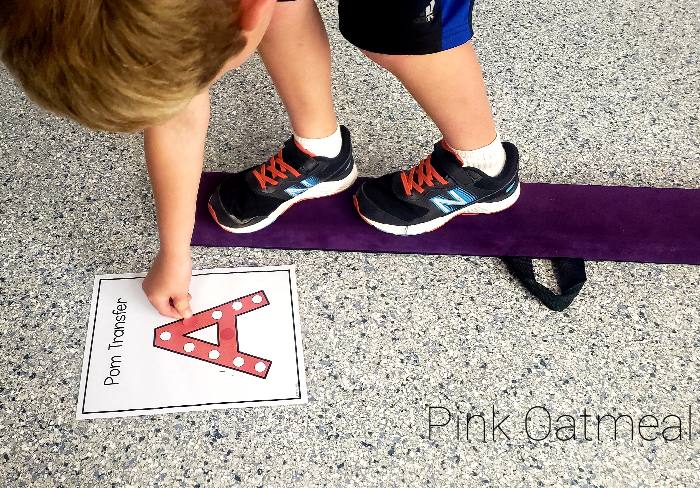 Balance beam alphabet gross motor and fine motor activity